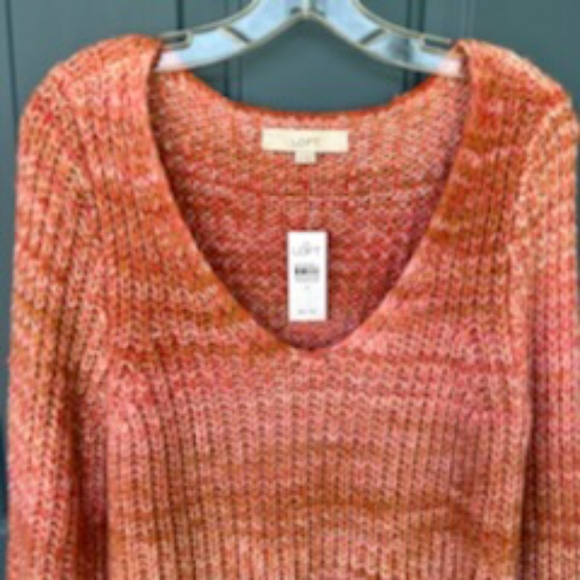 LOFT SPACEDYE KNIT V NECK SWEATER SIZE MEDIUM NWT PINK ORANGE  PASTELS - Picture 5 of 15